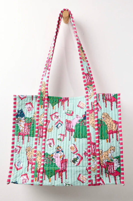 Mahjong Menagerie Petite Travelers Tote- Pale Jade