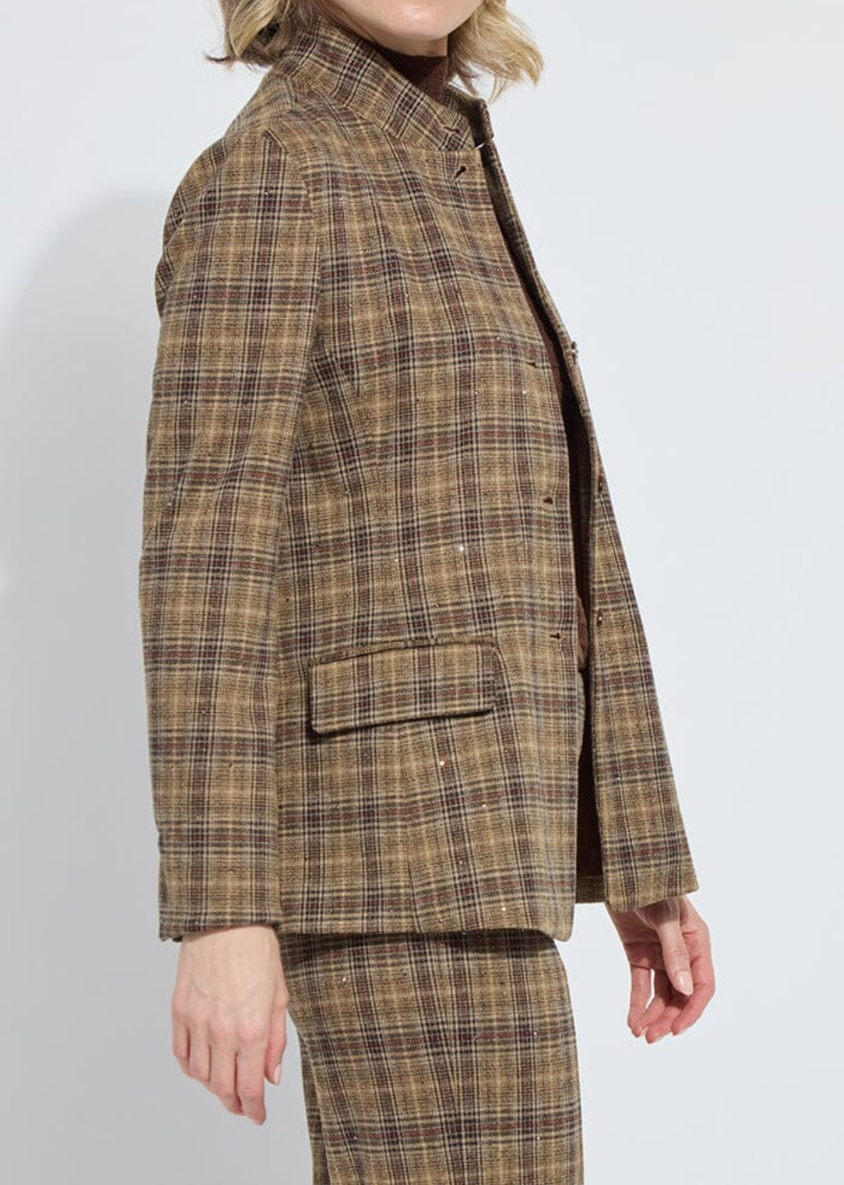 Marceline Convertible Collar Blazer -Brit Brushed Plaid