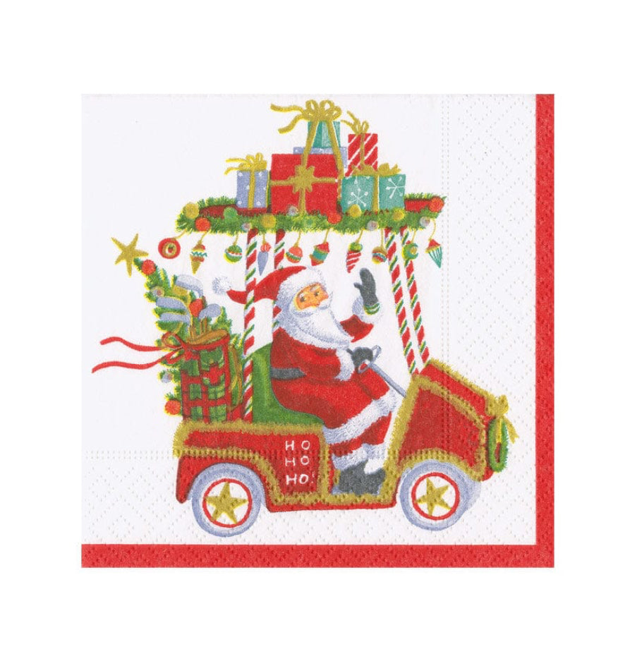 Santa’s Golf Cart Cocktail Napkins-40 ct