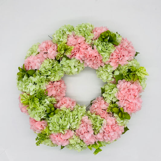 Pink & Green Real Touch 24” Hydrangea Wreath