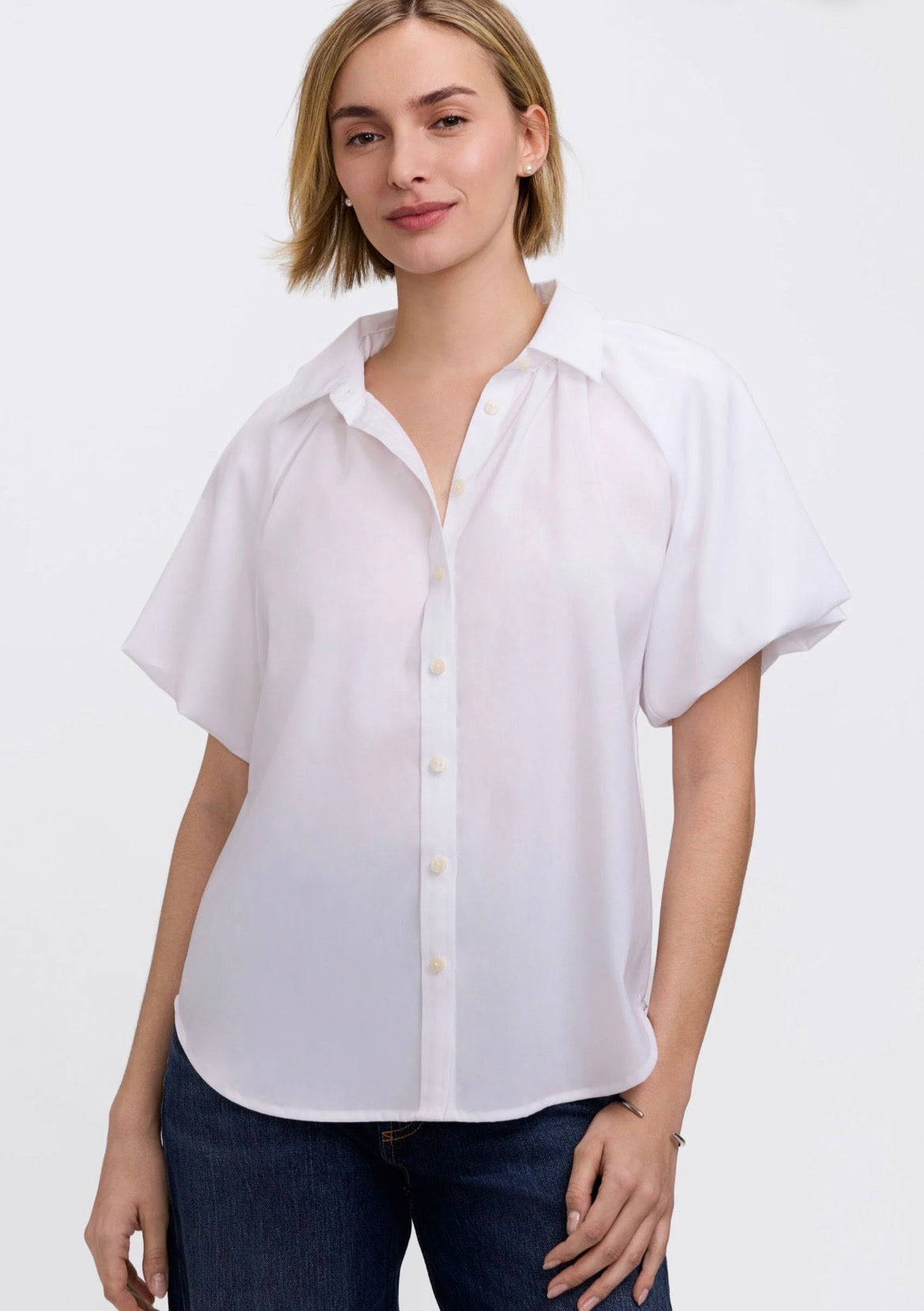 Paula Solid Puff Sleeve Top-White