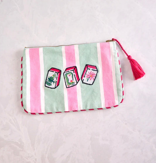 Mahjong Menagerie Canvas Pouch- Pale Jade