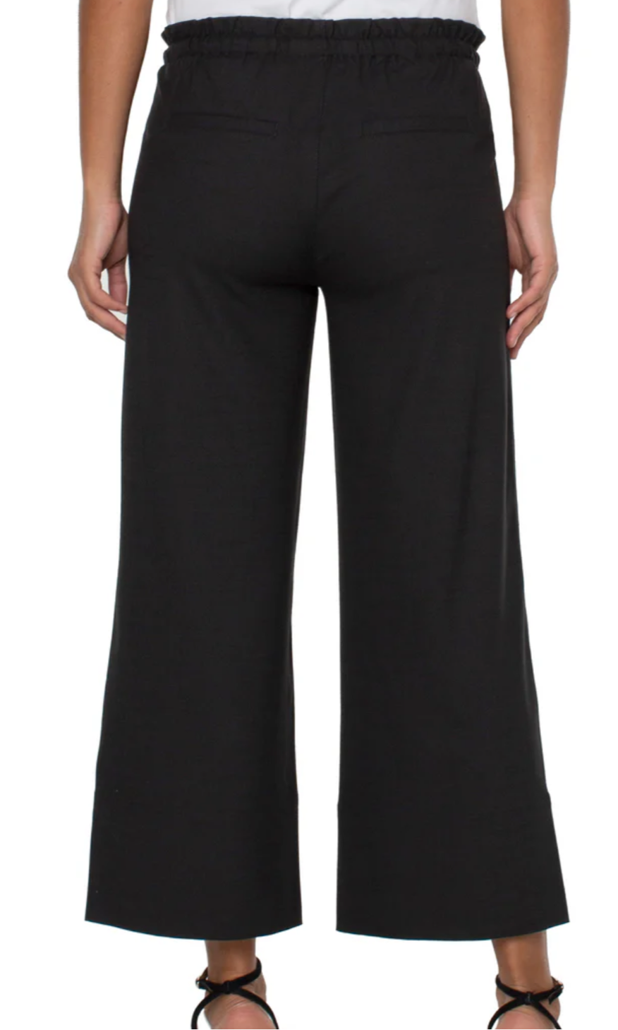 Pull on Tie waist Wide Leg Pant-Black