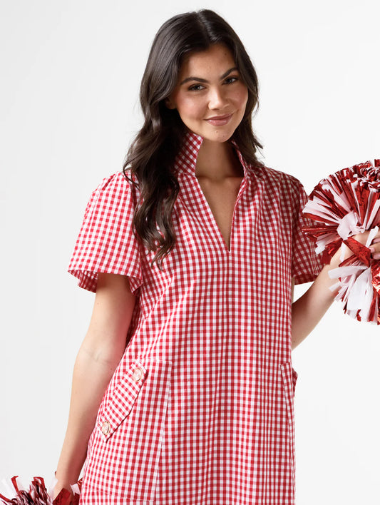 Gretchen Dress - Crimson/White Gingham