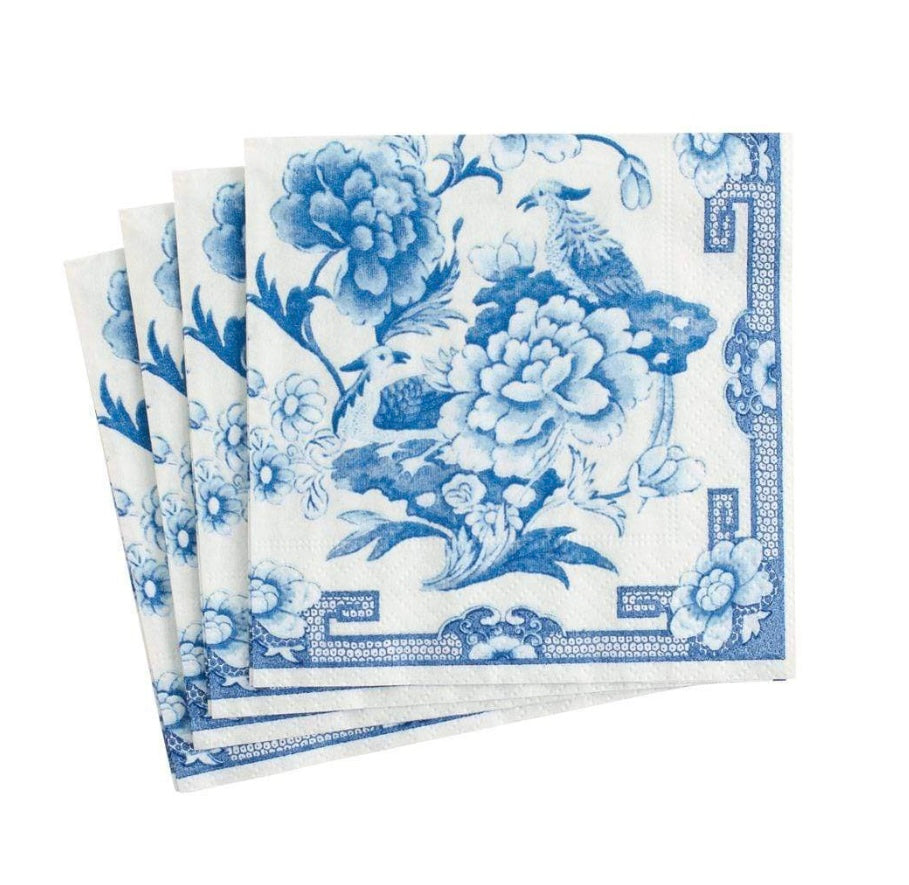 Blue and White Floral Paper Luncheon Napkins