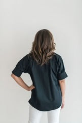 SHORT SLEEVE RUFFLE SHIRT BLACK