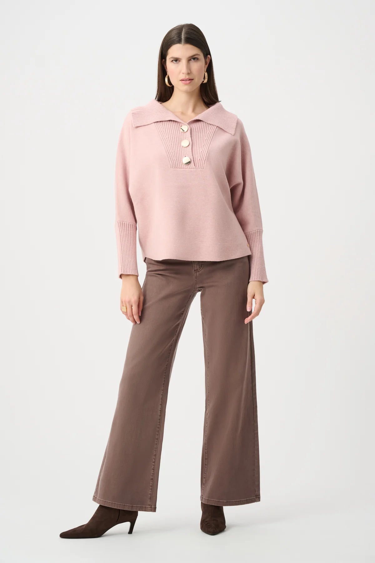 Button Shawl-Neck Knit Pullover