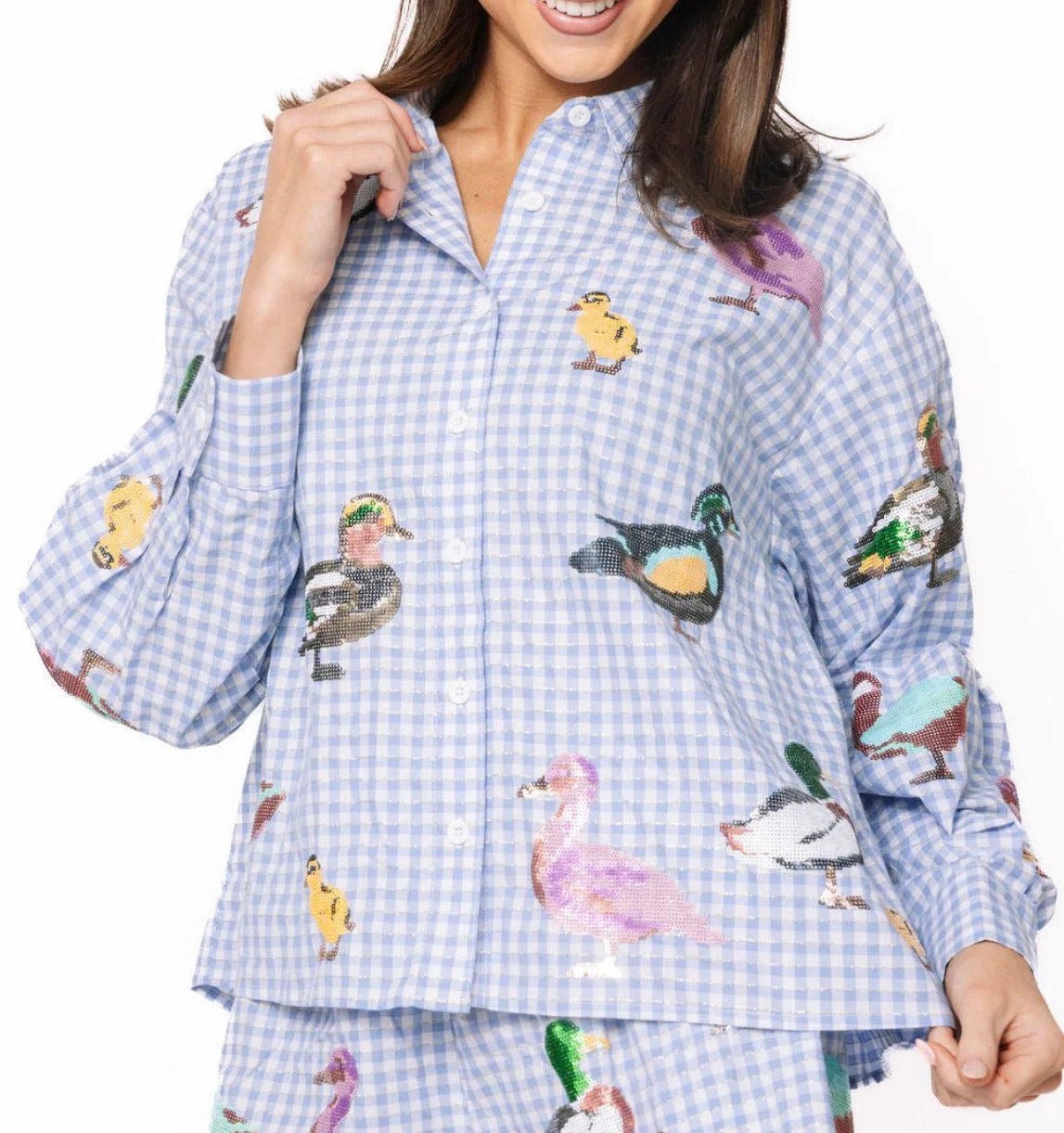 Gingham Scattered Duck Button Up