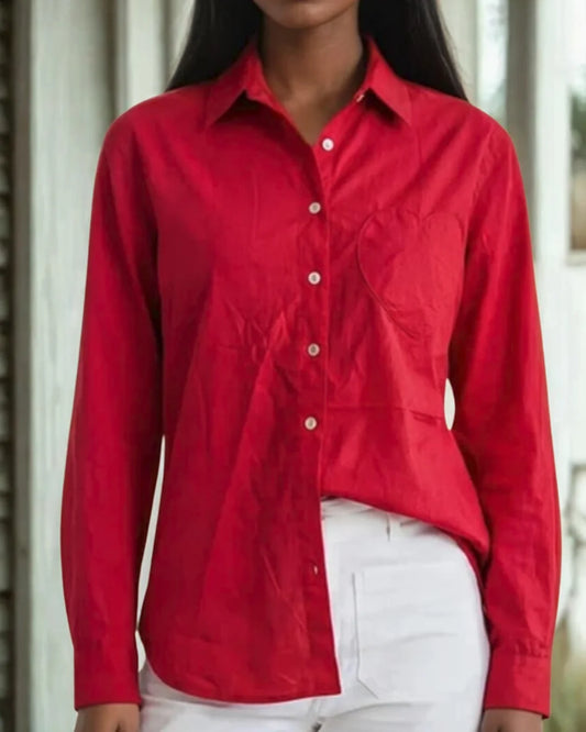 Good Boyfriend Shirt With Heart Pocket Cherry Red