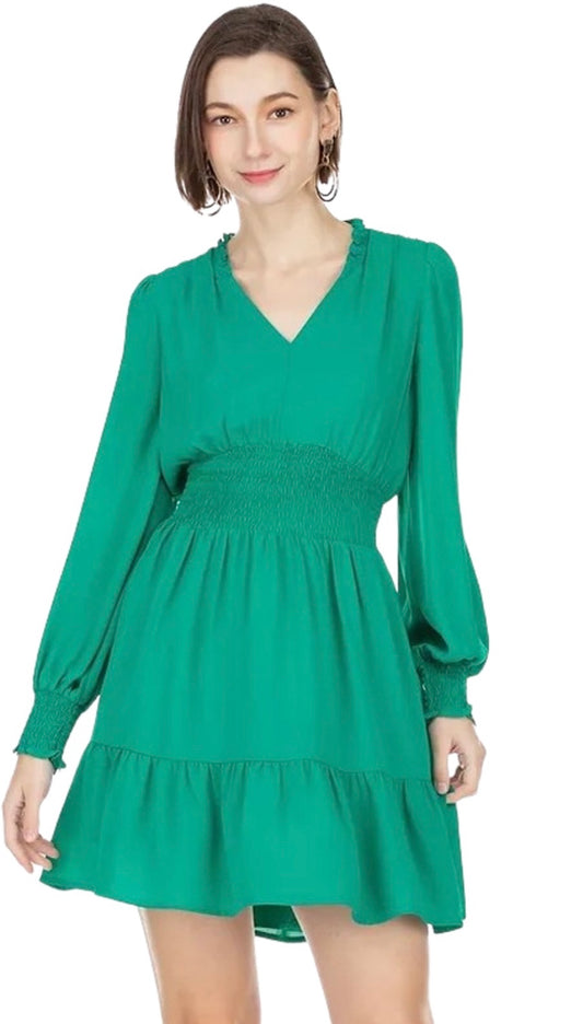 Smocked Waist Dress - Emerald