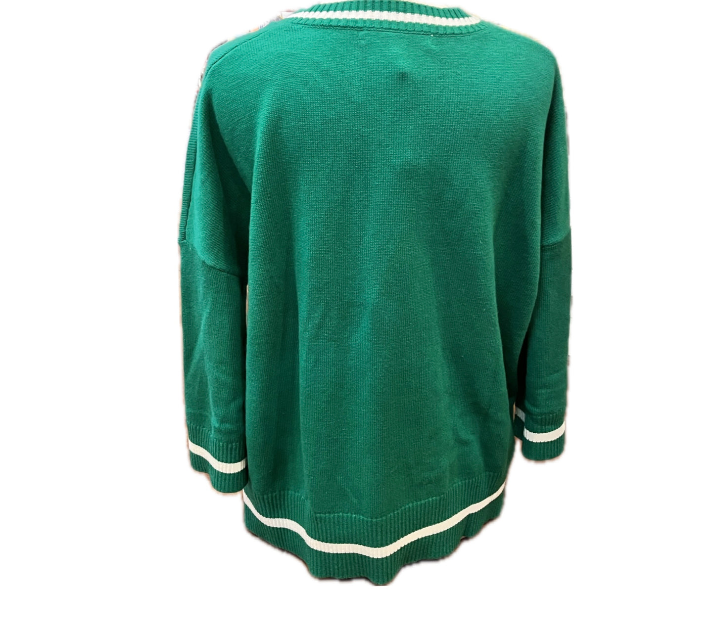 Montauk V-Neck Sweater-Green/White