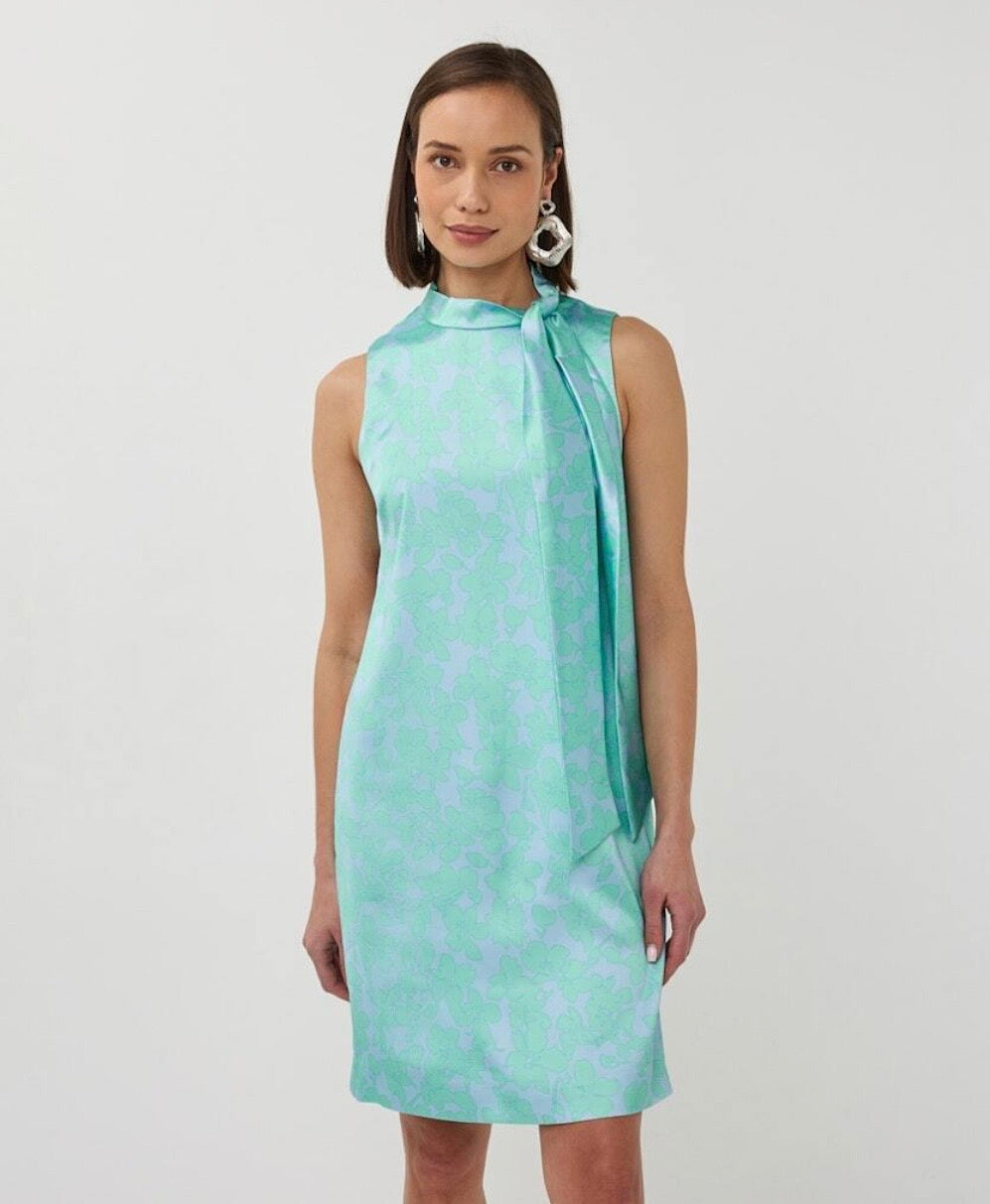 Esqualo Sleeveless Bow Neck Sheath Dress-Blue/Green