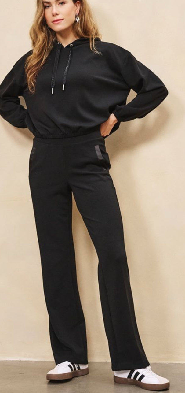 Modal Wide Leg Trouser-Black
