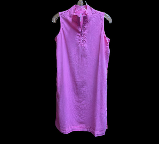 Zip Front Sleeveless Tencel Dress-Pink