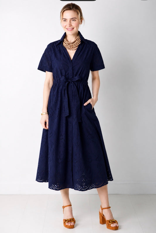 Bria Dress-Navy Eyelet