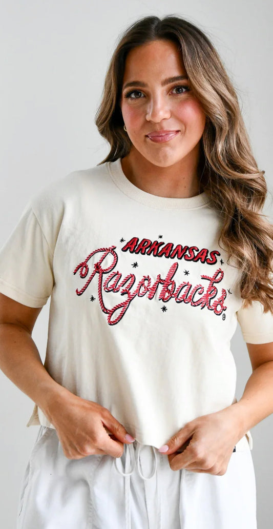 ARKANSAS LASSO LUXE HEAVYWEIGHT CROP TEE