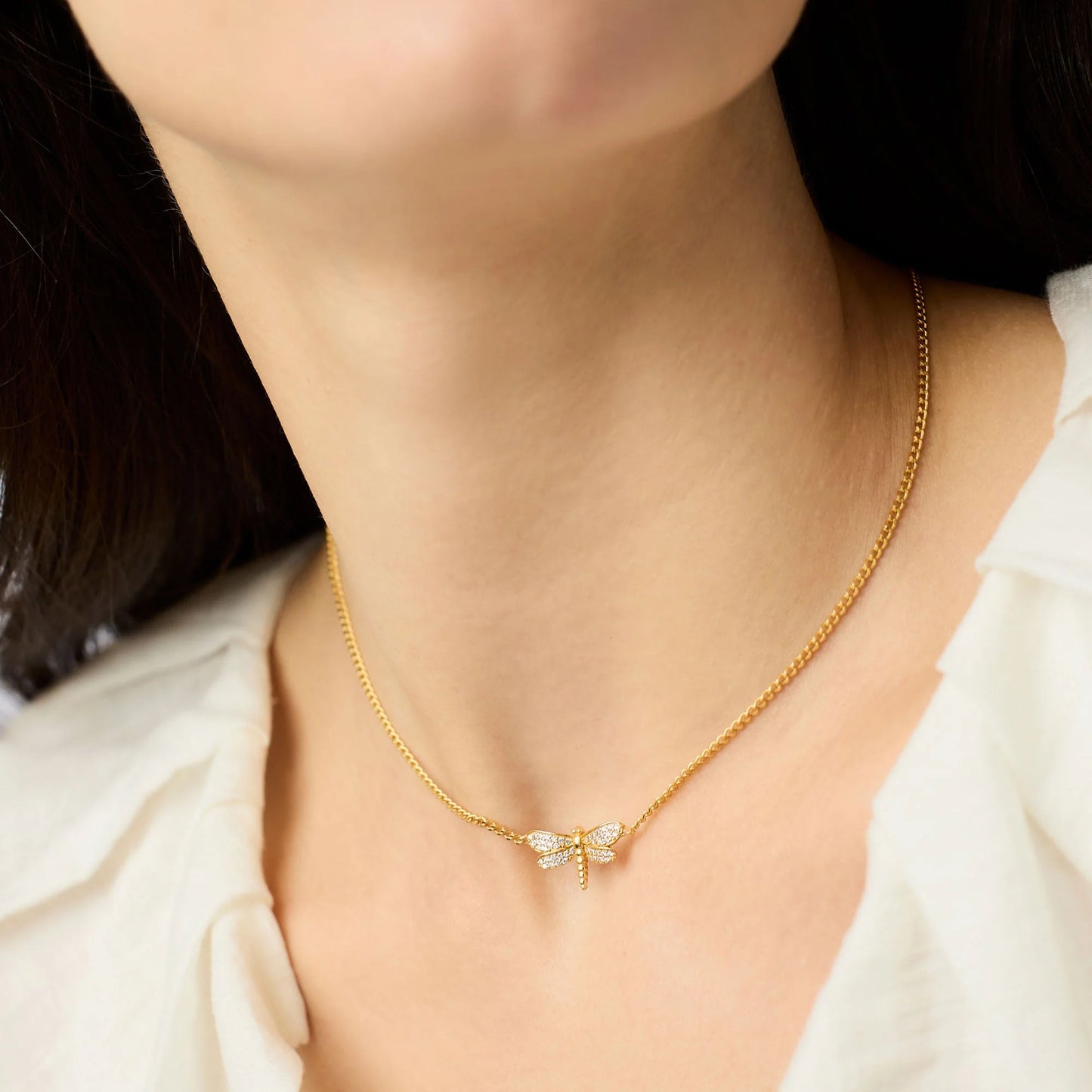 Dragonfly Delicate Necklace-Gold & Pave Clear Cubic Zirconia