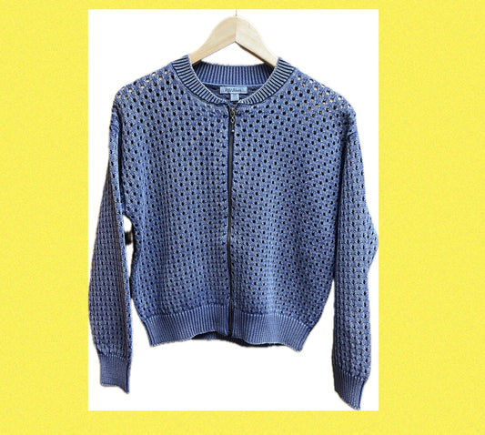 Full Zip Textured Cardigan-Blue