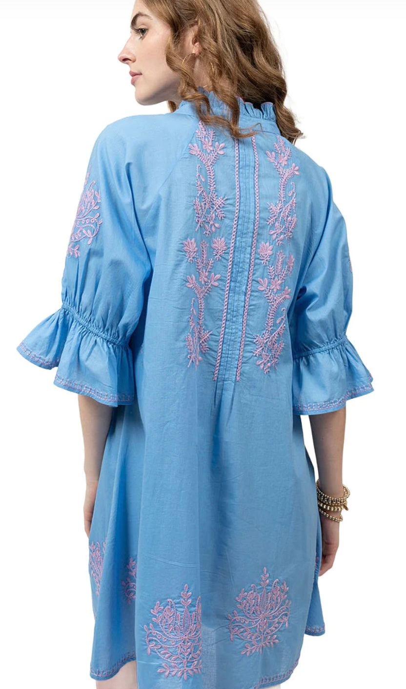 Embroidered Fit and Flair - Blue