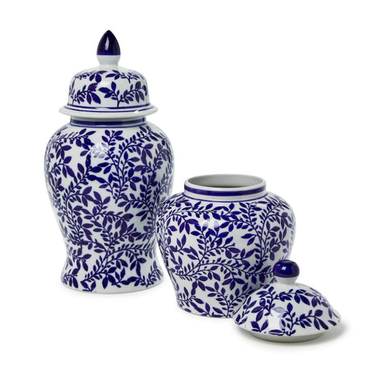 Hand-Painted Blue and White Chinoiserie Temple Jar with Lids (Sold Separately)
