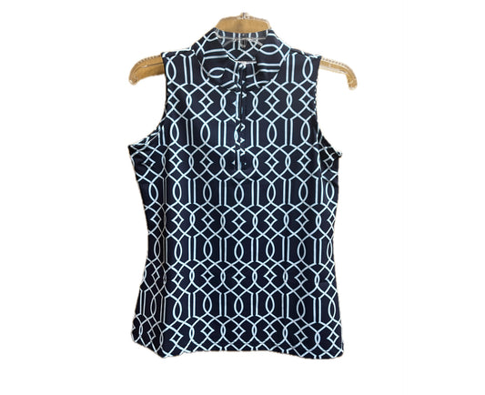 Sleeveless Zip Neck Top-Navy/Aqua/White