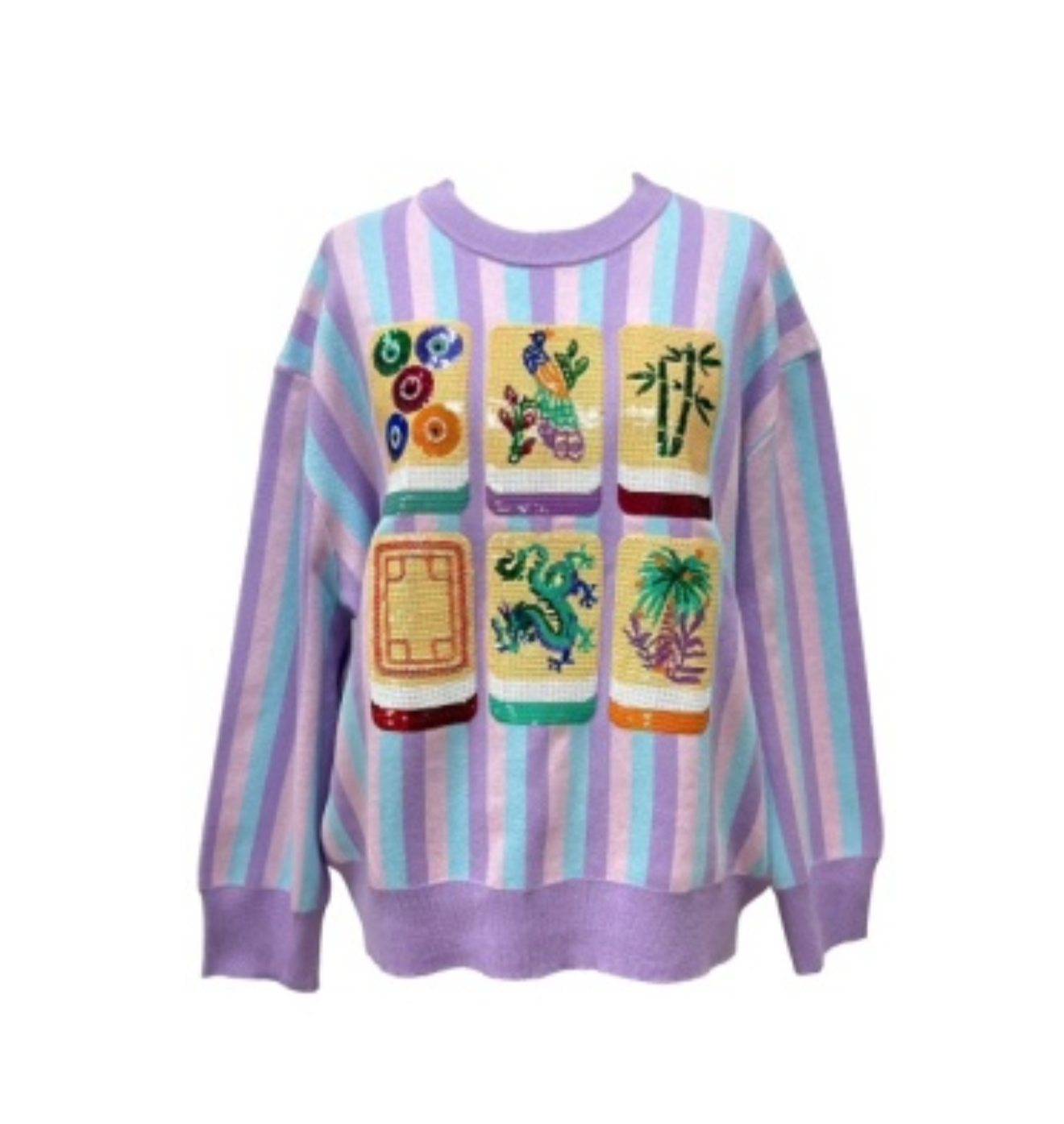 Lavender, Blue, & Pink Striped Tile Mahjong Sweatshirt