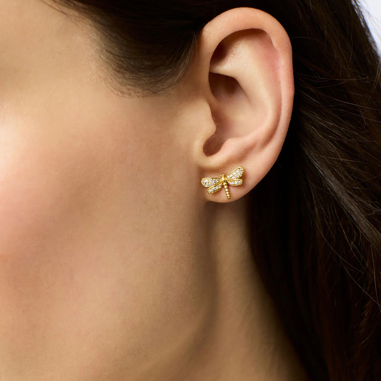 Dragonfly Pave’ Stud Earrings-Gold