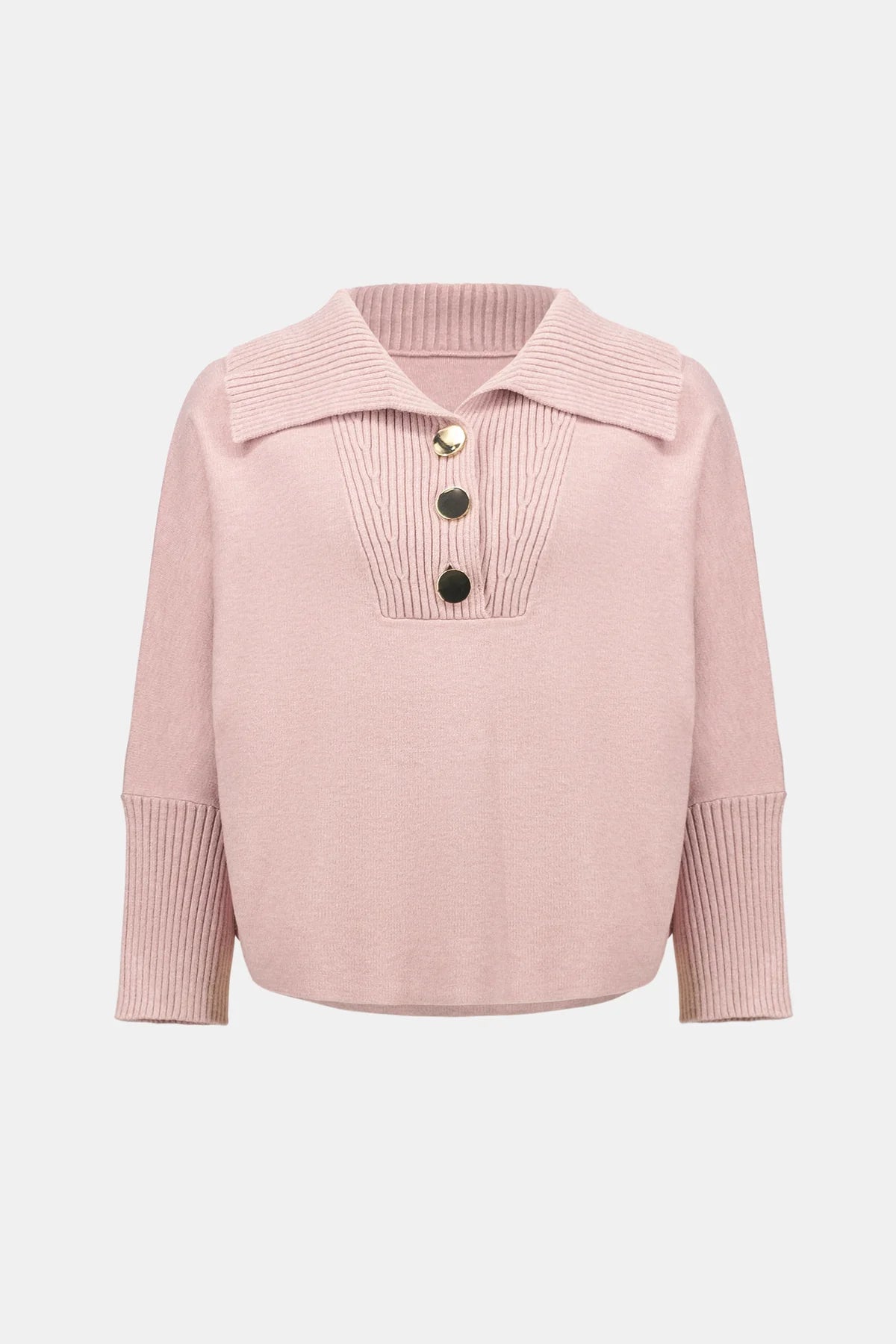 Button Shawl-Neck Knit Pullover