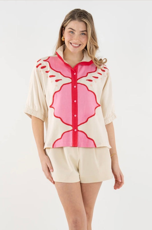 Linen Bonny Top-Pink Palace