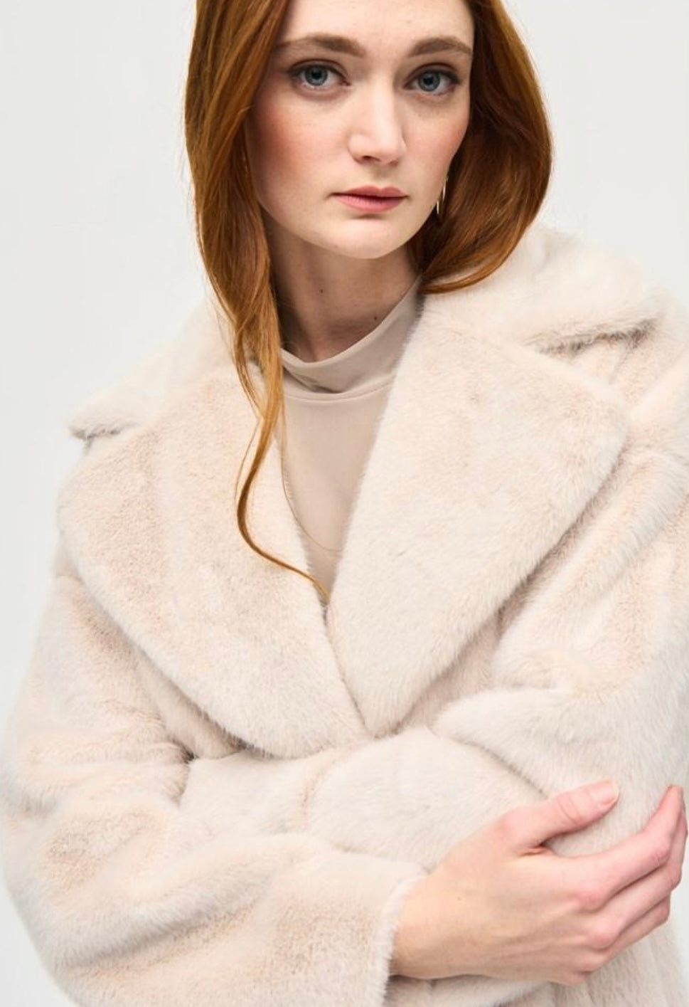 Joseph Ribkoff Faux Fur Coat Cream