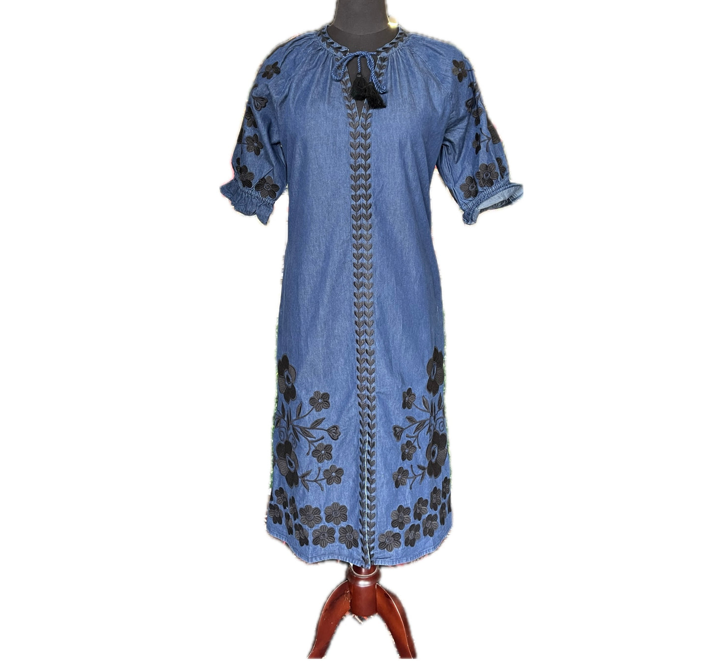Vati Embroidered Dress-Denim