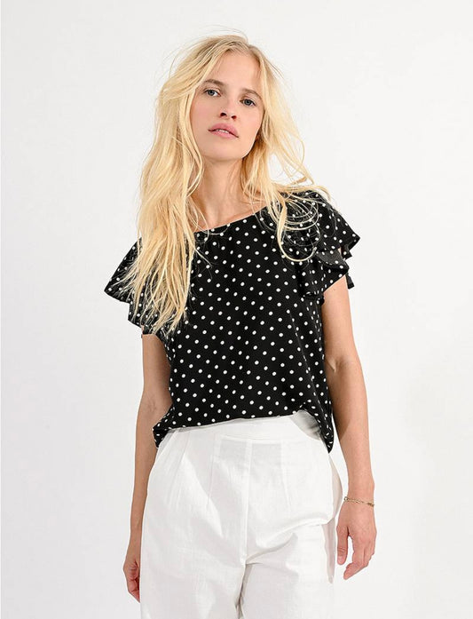 Polka Dot Woven Top - Black