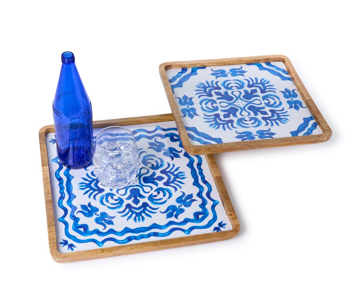 Blue Block Print Tray Set