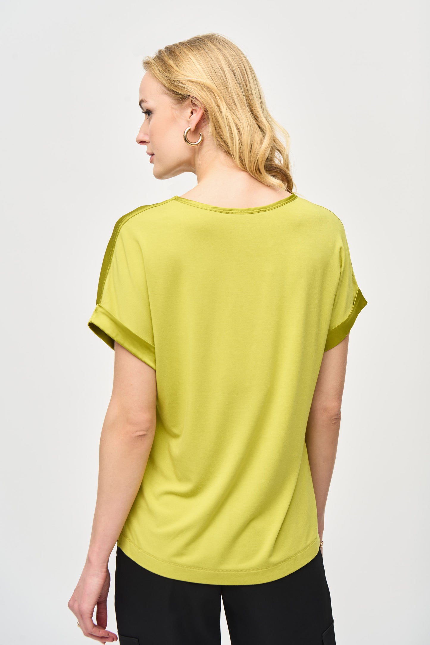 Satin Front Short Sleeve Top - Wasabi