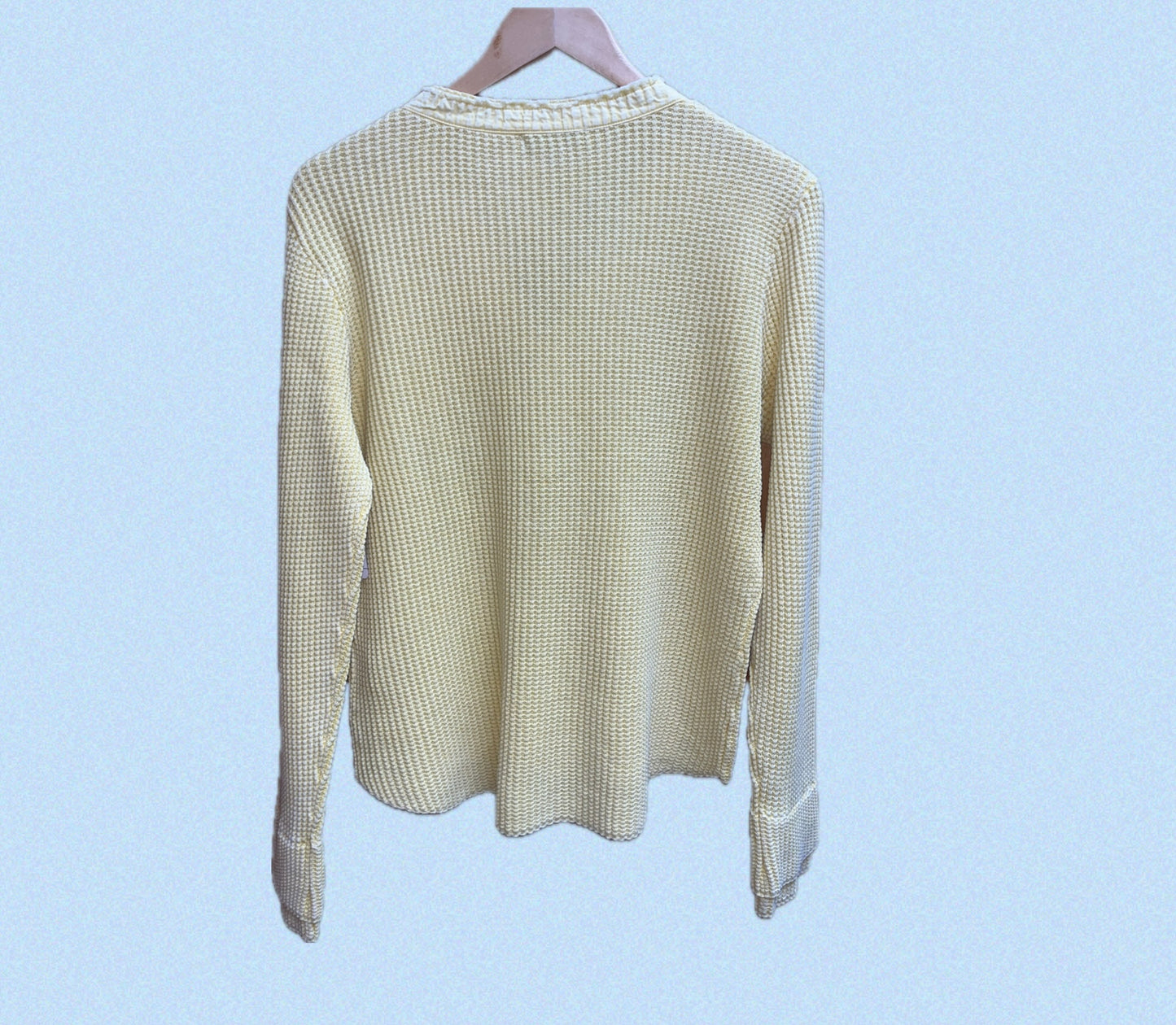 Waffle Button V Neck Top-Mimosa Yellow
