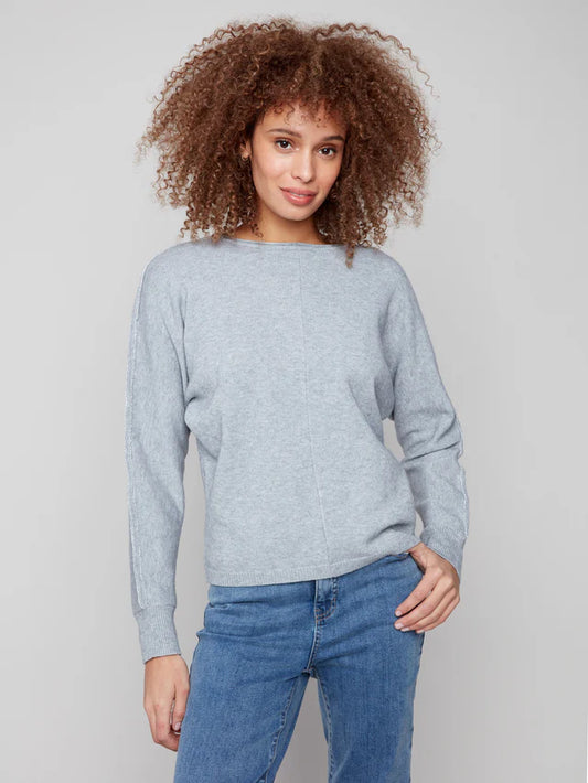 Sweater With Metallic Sleeve Detail - Heather Grey