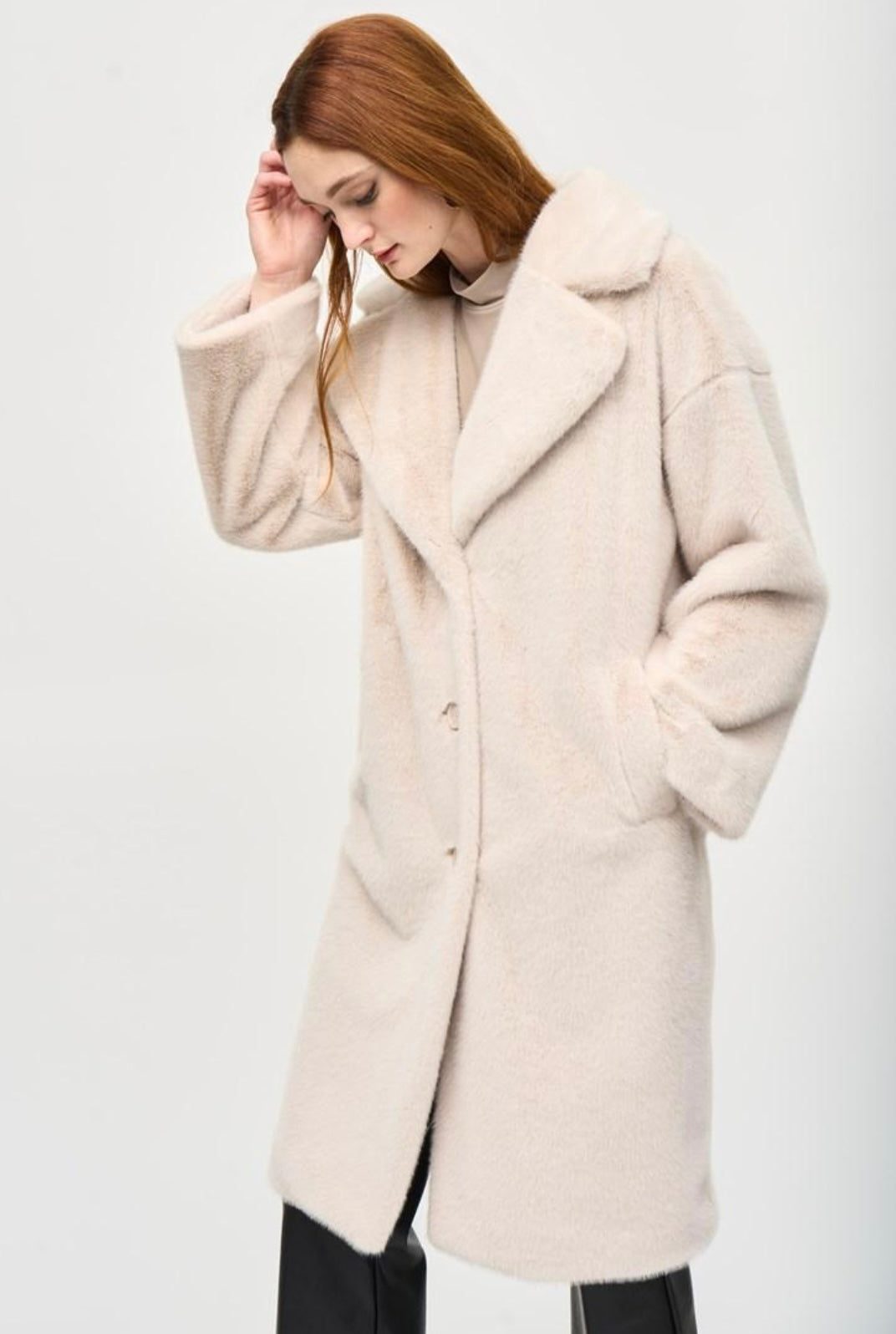 Joseph Ribkoff Faux Fur Coat Cream