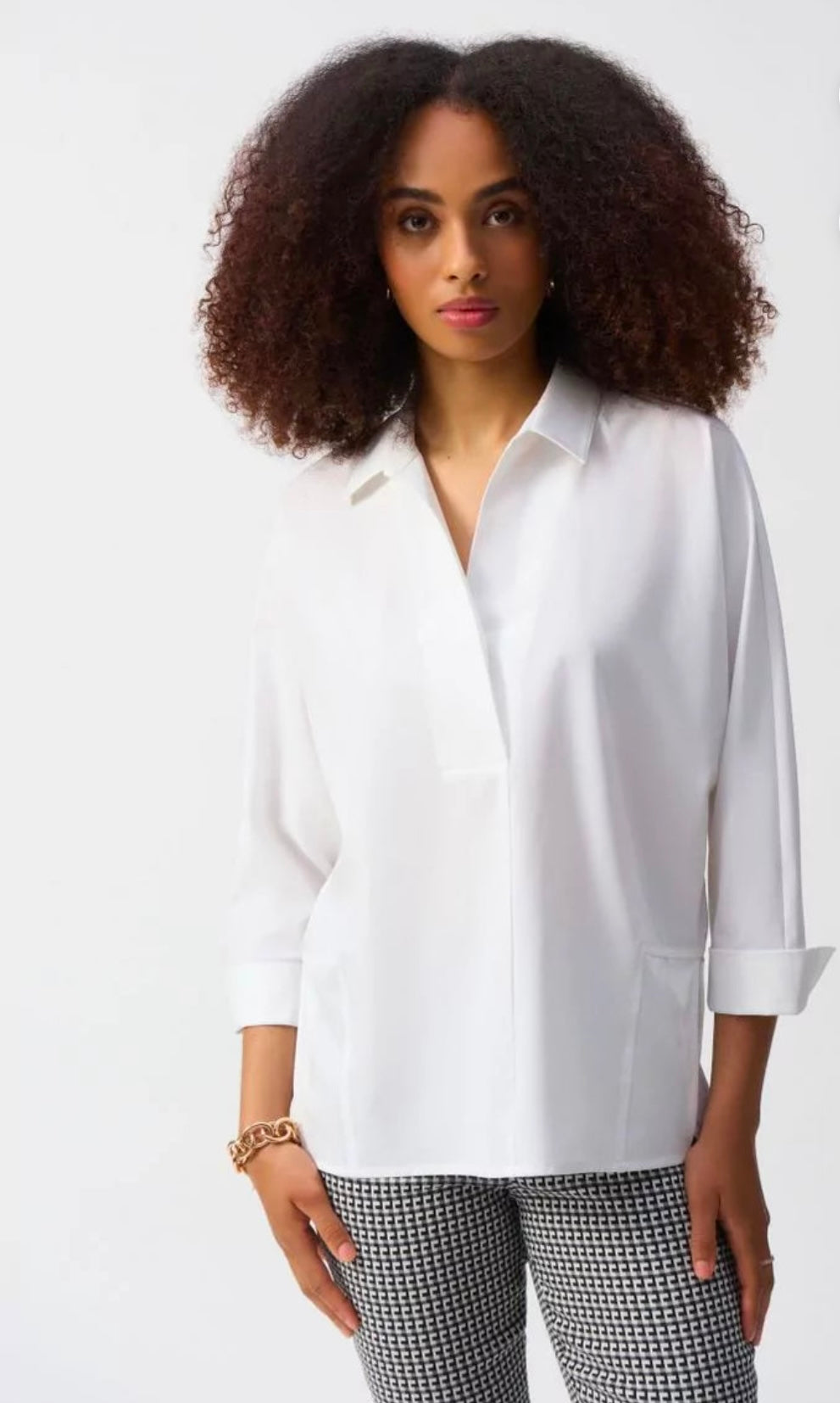 JOSEPH RIBKOFF VANILLA POPLIN BOXY SHIRT WITH OVERLAPPING V-NECK