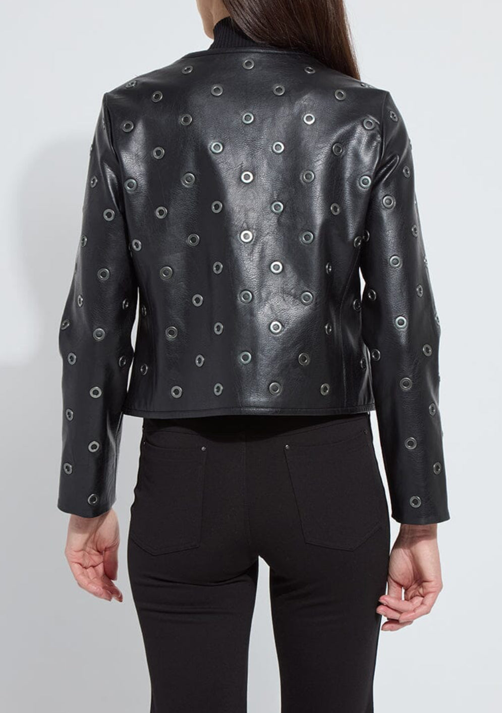 Geneva Grommet Vegan Leather Jacket -Black