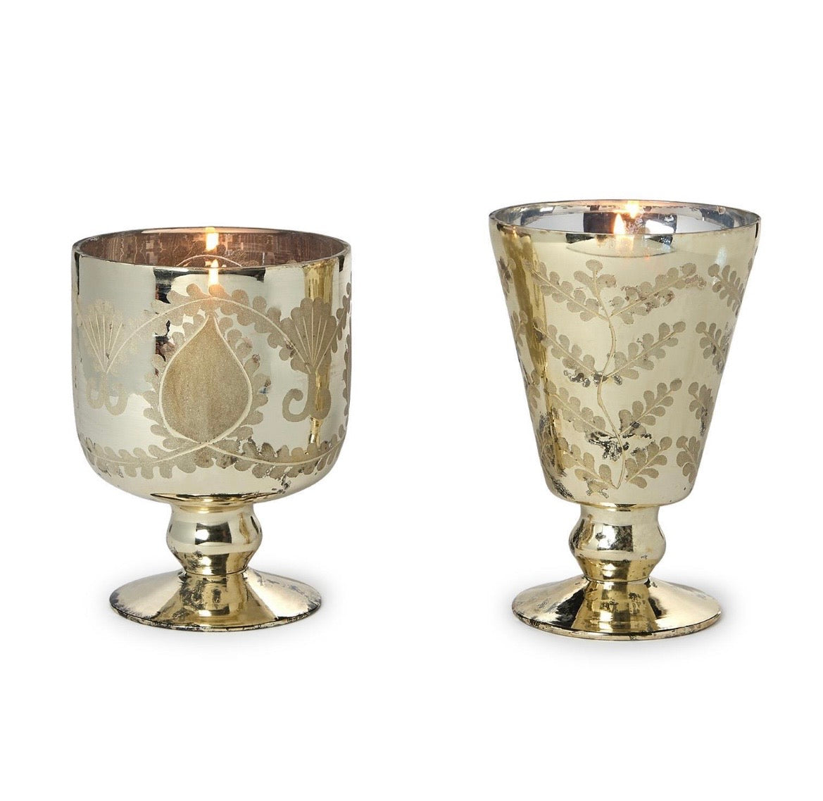 ETCHED MERCURY GLASS CANDLEHOLDER / CACHEPOT ASSORTED 2 STYLES