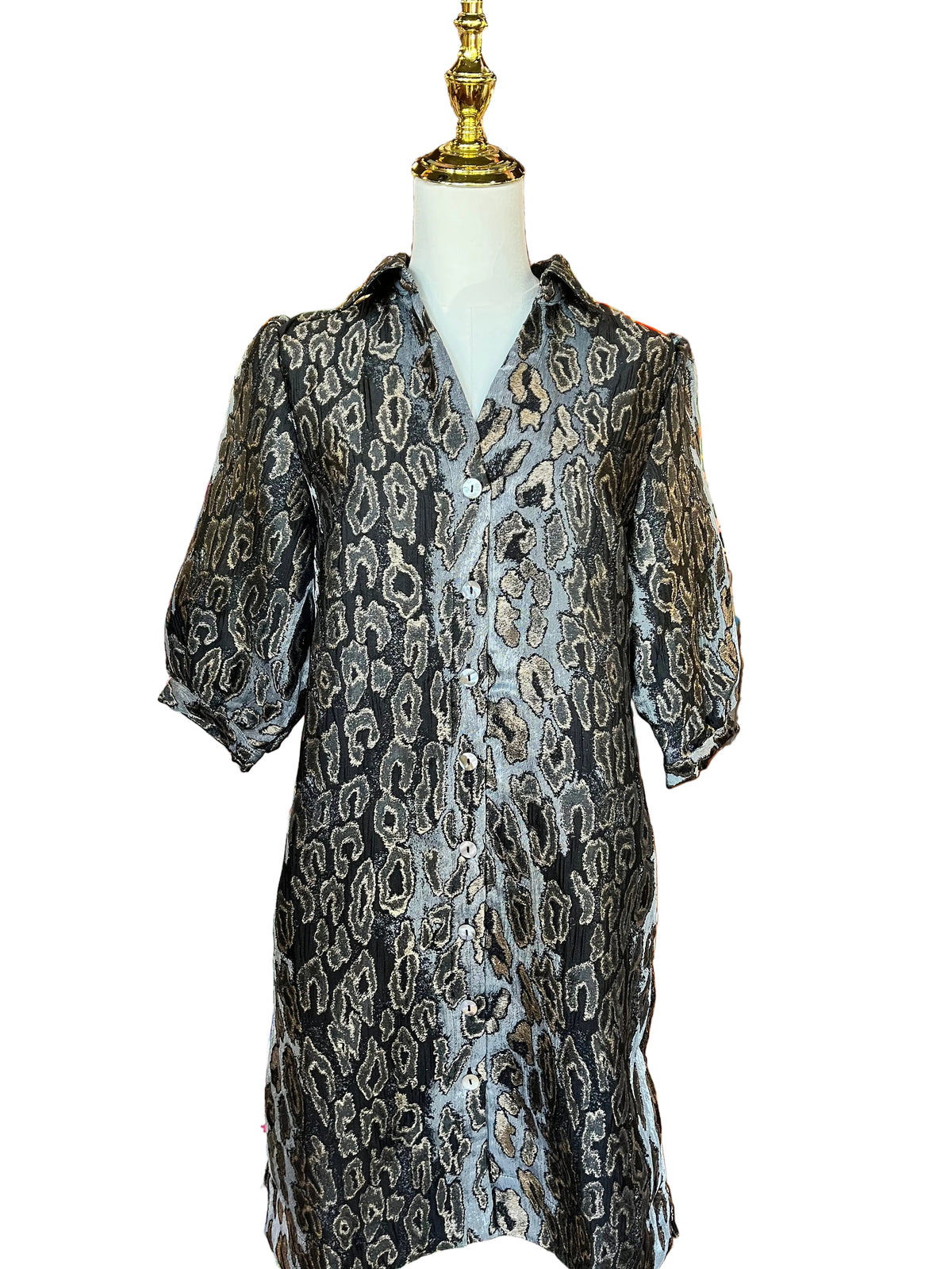 Metallic Animal Print Shirt Dress