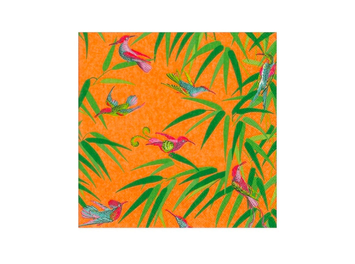 Birds in Paradise Paper Cocktail Napkins in Orange - 20 Per Package