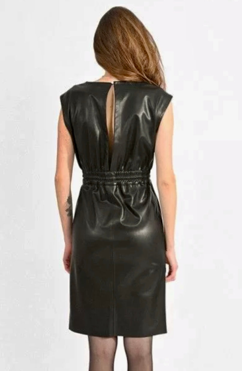 Sleeveless Dress - Black Vegan Leather