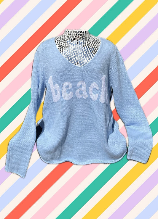 Beach Graphic V-Neck Sweater