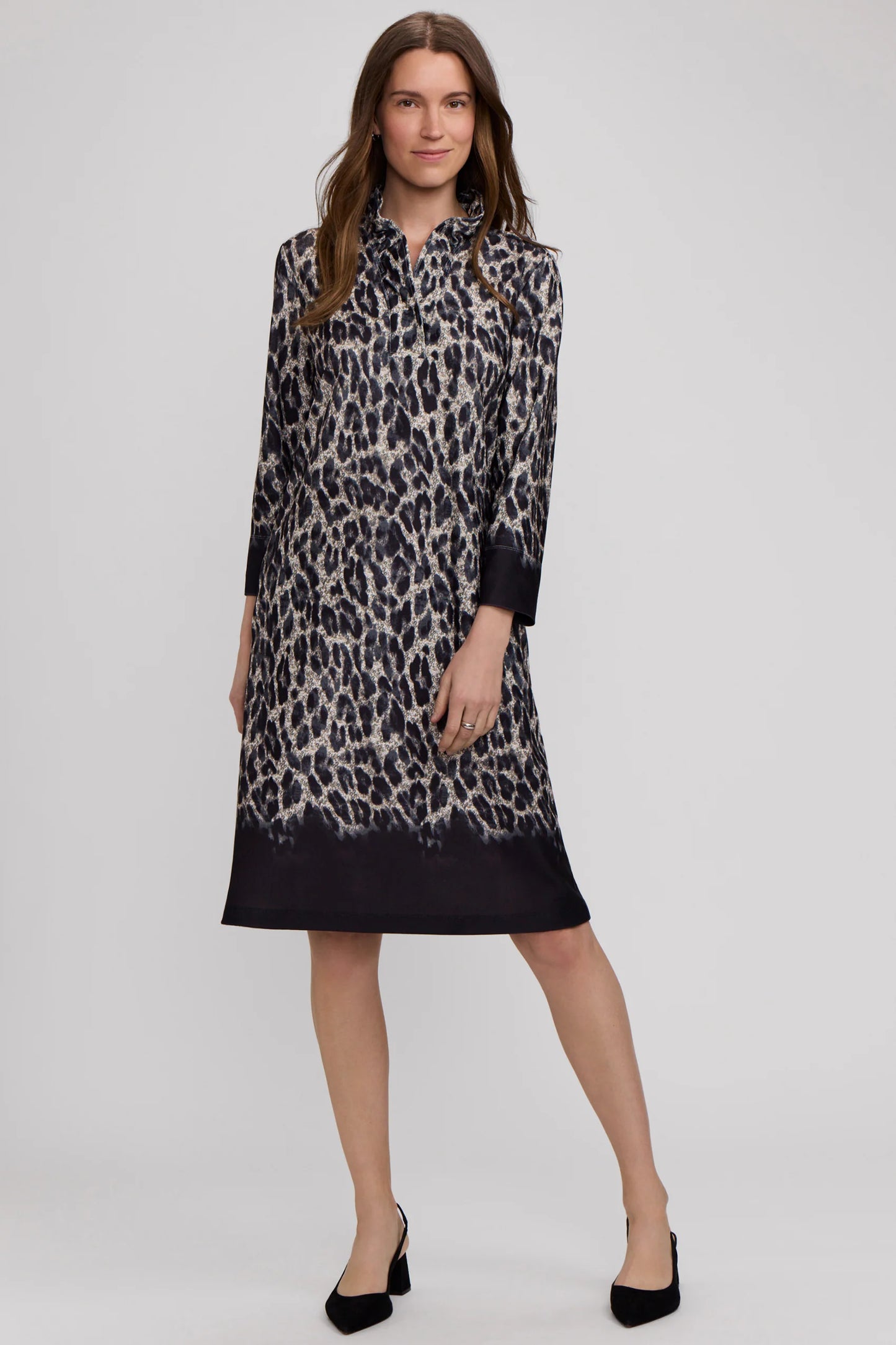 Tammy Midnight Cheetah Knit Crepe 3/4 Sleeve Dress