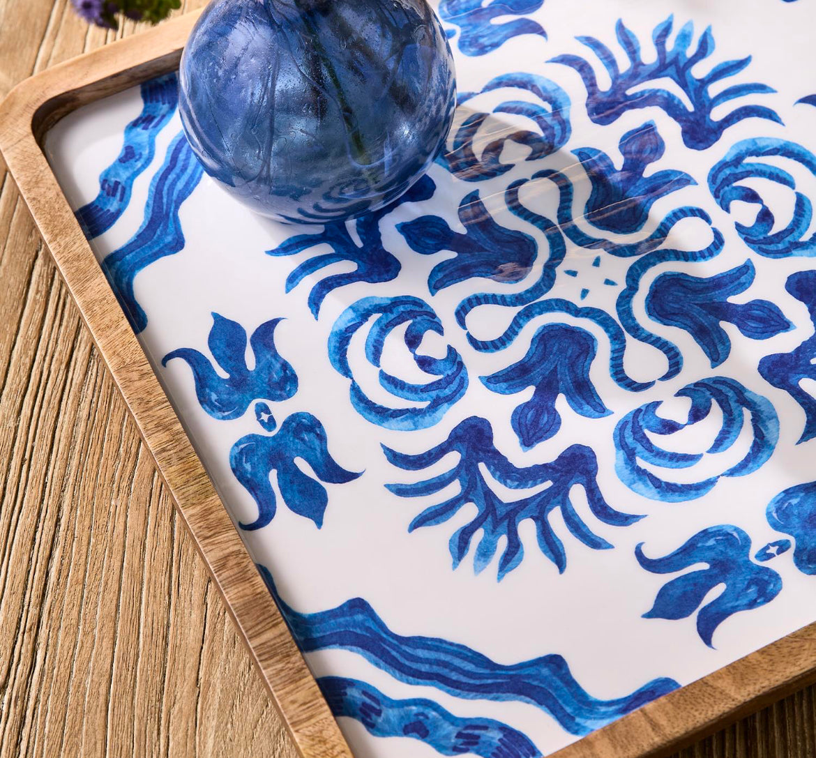 Blue Block Print Tray Set