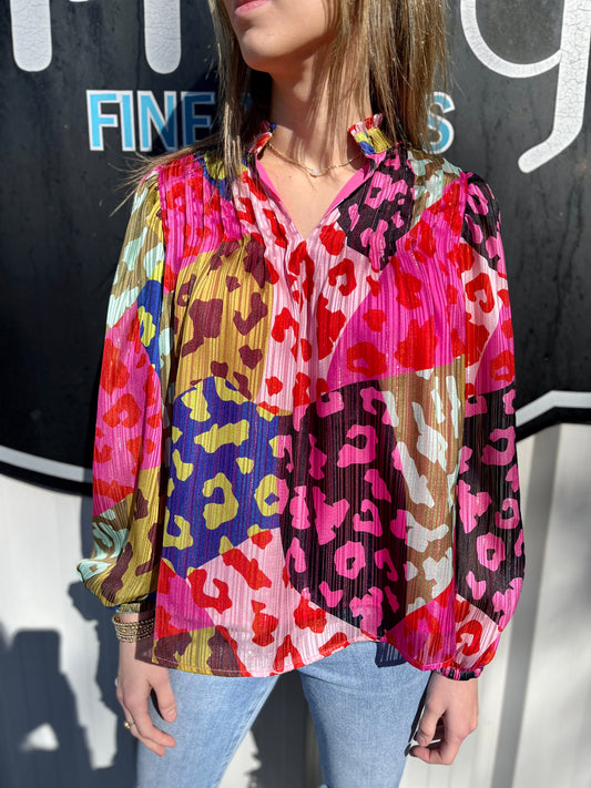 Gabby Blouse - Patched Leopard