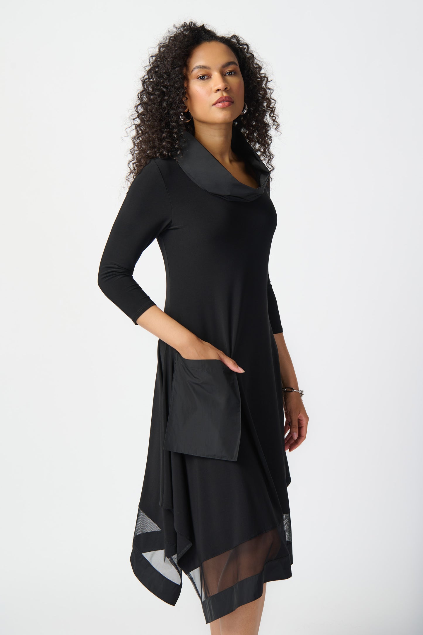 Silky Knit Handkerchief Dress - Black