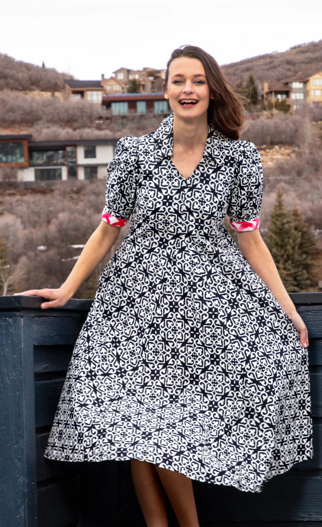Montauk Black & White Geometric Print Dress