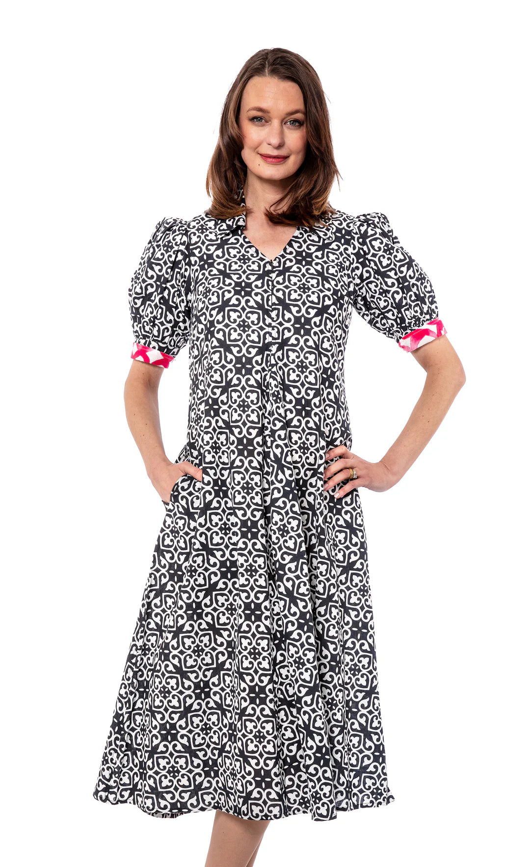 Montauk Black & White Geometric Print Dress